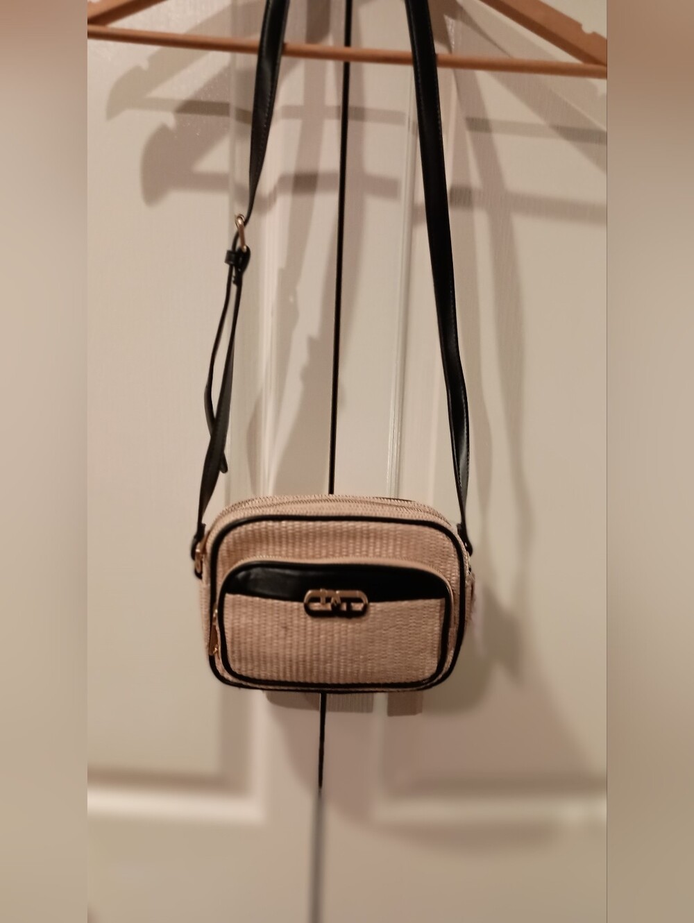 Time and Tru Beige Woven Crossbody with Black Trim and Gold Accent - Picture 10 of 10